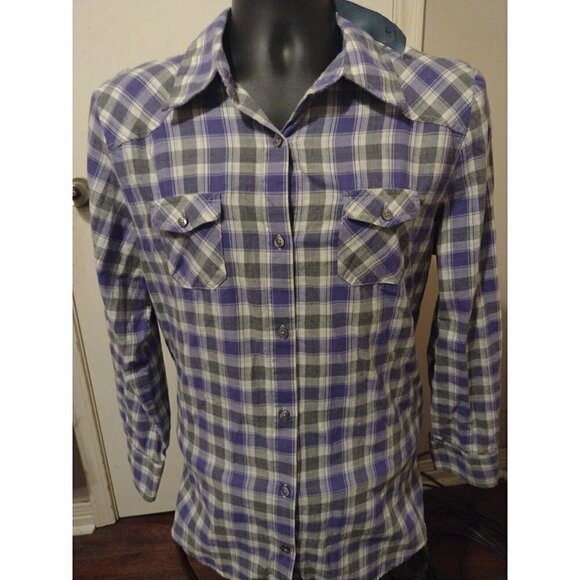 Izod Tops - NWT New IZOD Women's Large L Cotton Button Up Shirt Purple Gray Long Sleeve
